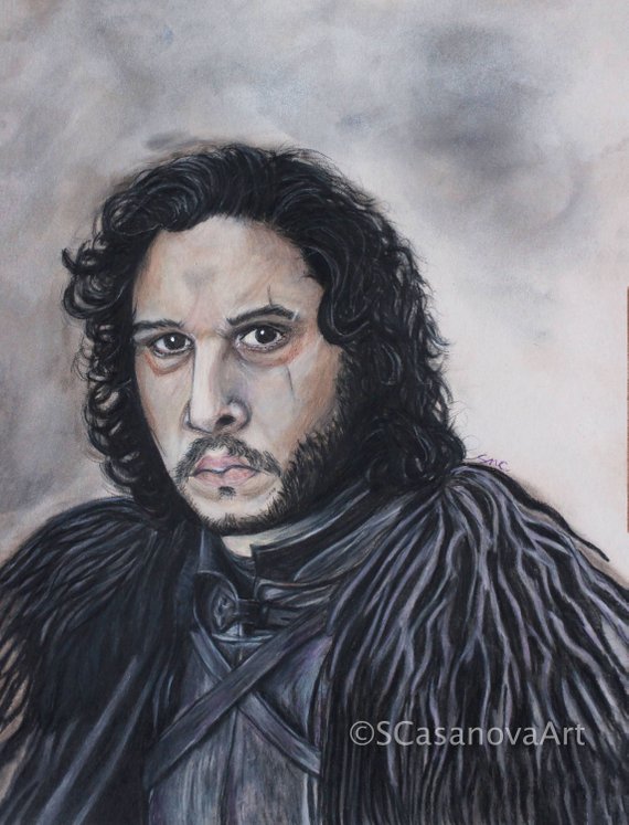 570x747 The King In The North Jon Snow Game Of Thrones Original Etsy - Jon Snow Drawing