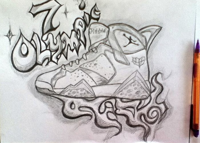 700x500 Air Jordan Greeting Card For Sale - Jordan 7 Drawing