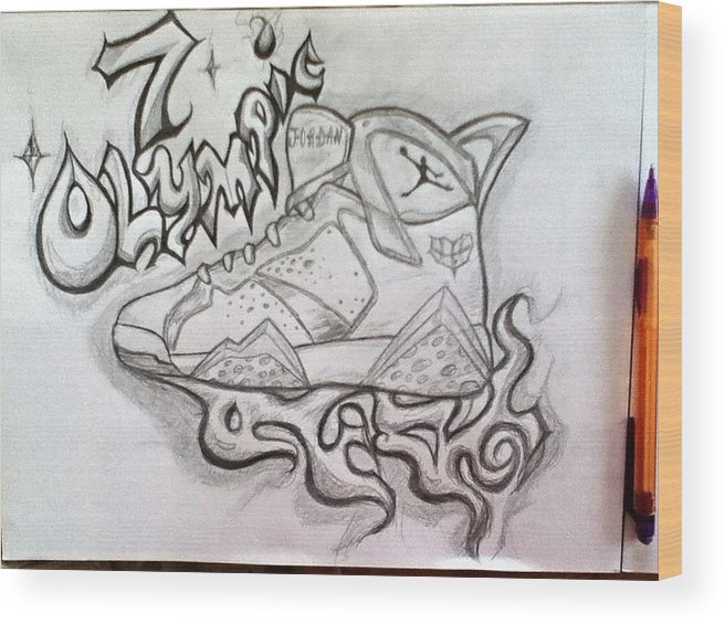 656x565 Air Jordan Wood Print - Jordan 7 Drawing