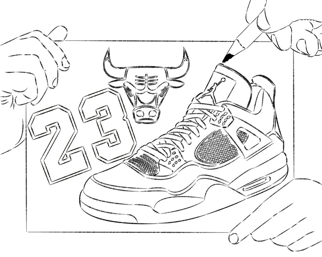 1024x819 Coloring Pages Shoe Drawing Jordans At Getdrawings Com Free - Jordan Drawings