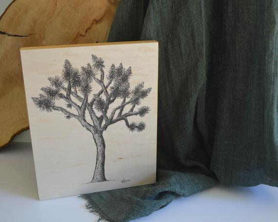570x456 Joshua Tree Drawing On Wood Block Ready To Hang Inch Etsy - Joshua Tree Drawing