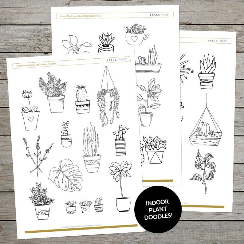 794x794 printable indoor plant drawings bullet journal drawing etsy - Journal Drawings