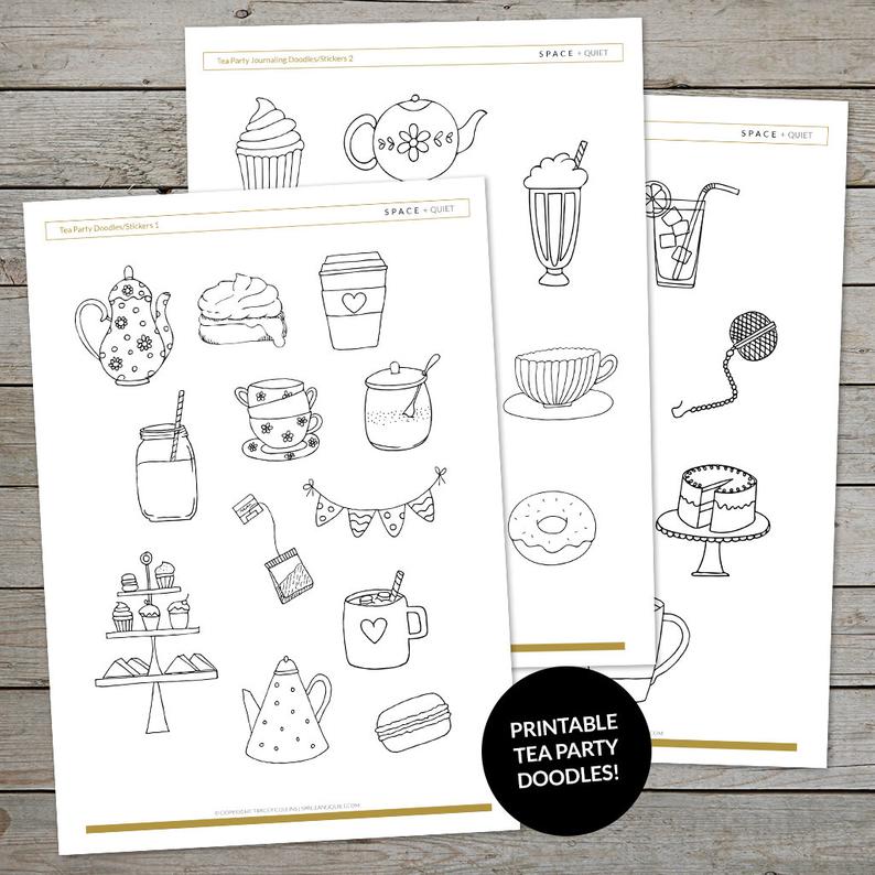 794x794 Printable Tea Party Drawings Bullet Journal Drawing Prompts Etsy - Journal Drawings