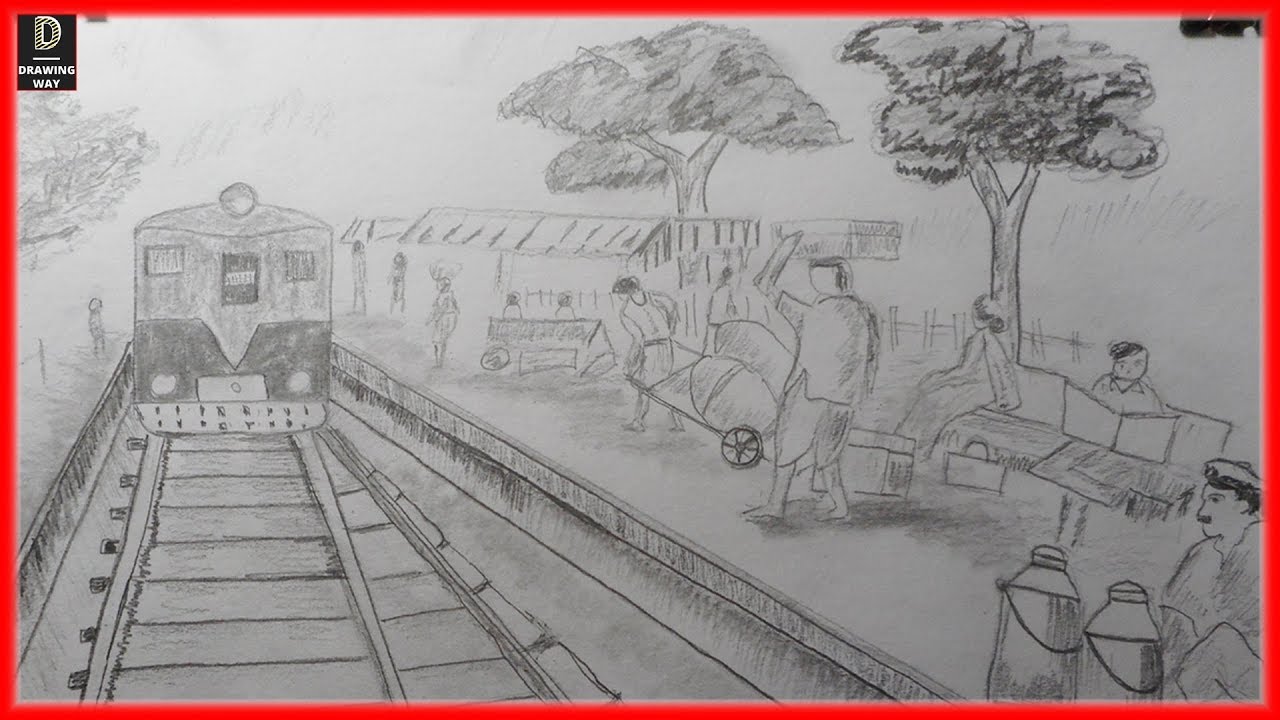 1280x720 How To Draw Train Station Sketch Step - Journey Drawing