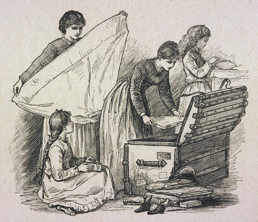 900x775 Packing A Trunk To Go On A Journey Drawing - Journey Drawing