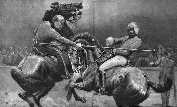 700x425 Jousting Sword Versus Lance On Horseback Old Antique Art Print - Jousting Drawing