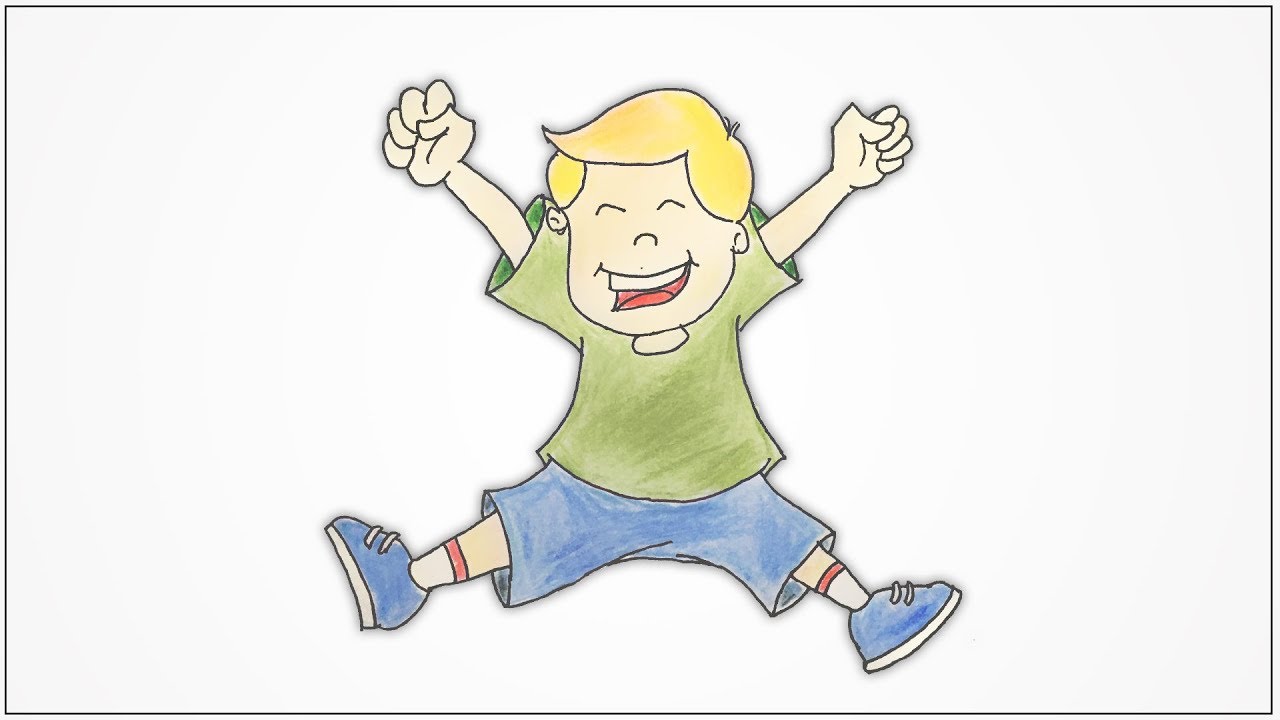 1280x720 how to draw a happy kid jumping with joy step - Joy Drawing