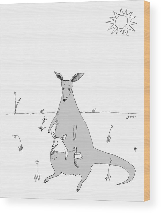 558x740 kangaroo with joey and juice box wood print - Juice Box Drawing