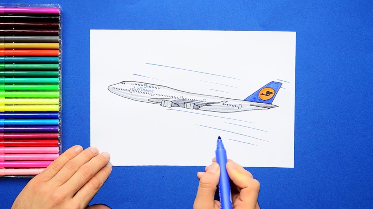 1280x720 how to draw a lufthansa boeing jumbo jet airplane - Jumbo Jet Drawing