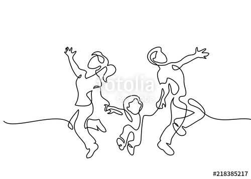 500x357 Continuous One Line Drawing Family Concept Father, Mother - Jump Drawing