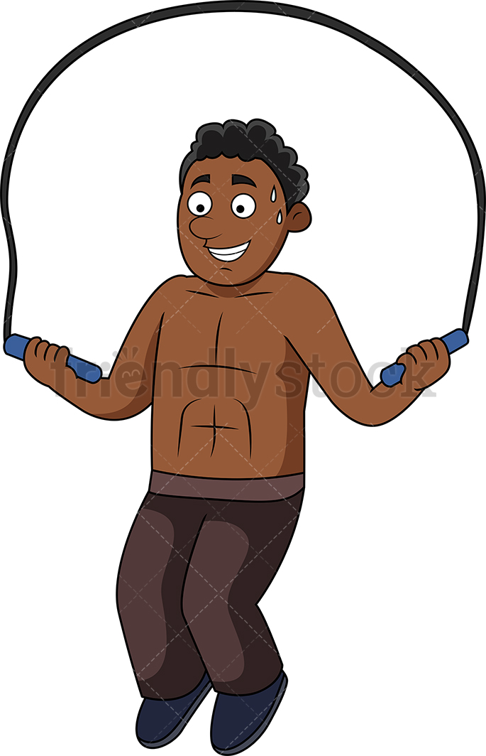 685x1064 fit black man using jump rope cartoon vector clipart - Jump Rope Drawing