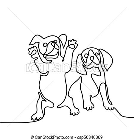 450x470 Dog Jumping And Playing Continuous Line Drawing Two Puppy Dogs - Jumping Dog Drawing