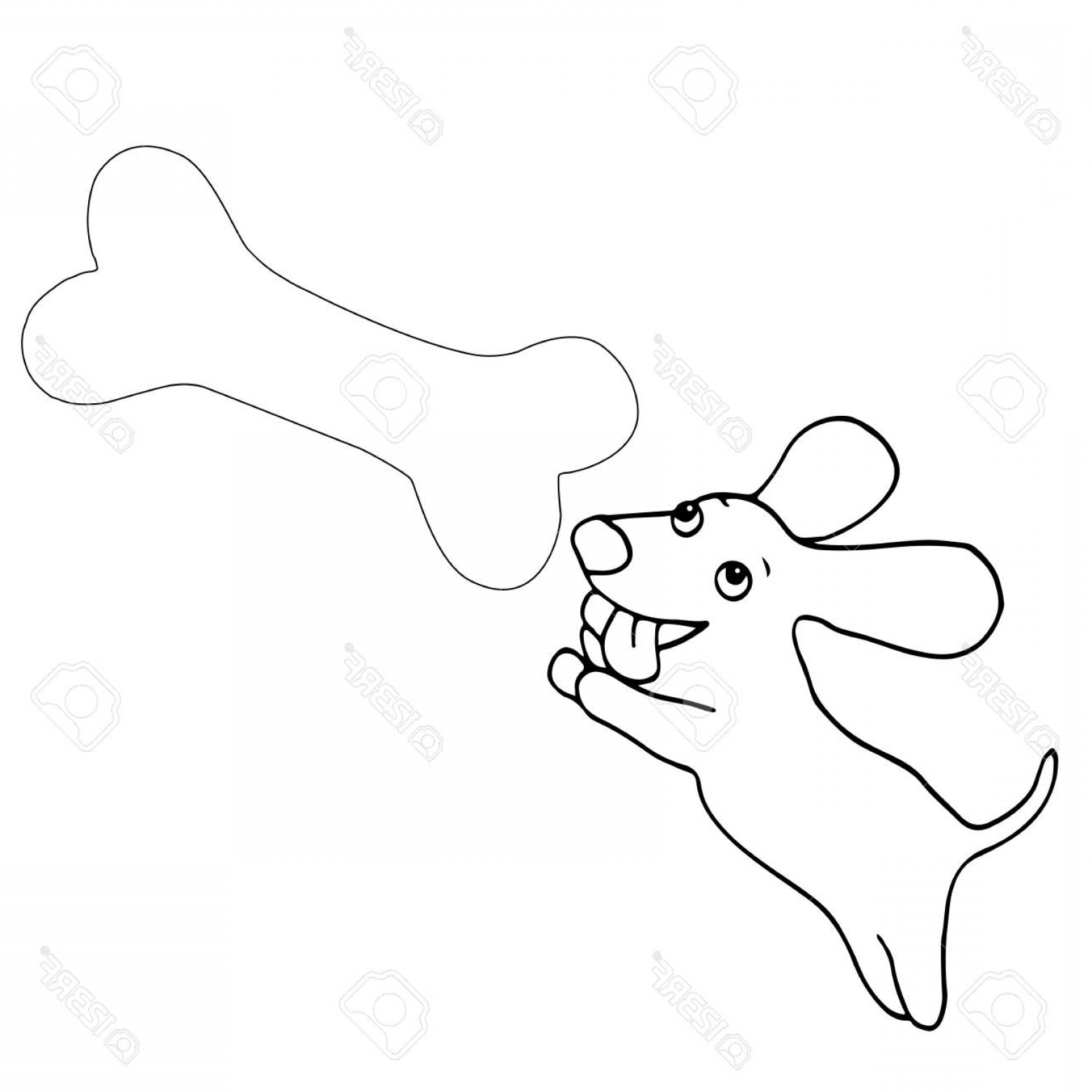 1560x1560 Photostock Vector Black White Small Dog Jumping Over A Huge Bone - Jumping Dog Drawing