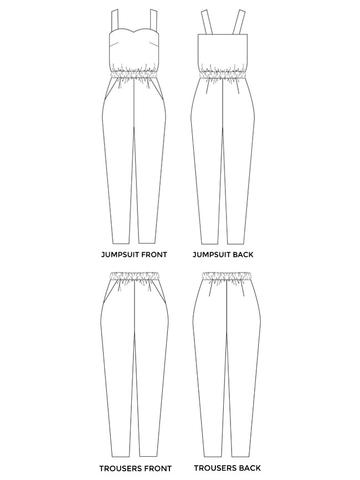 360x480 marigold jumpsuit and trousers sewing pattern - Jumpsuit Drawing