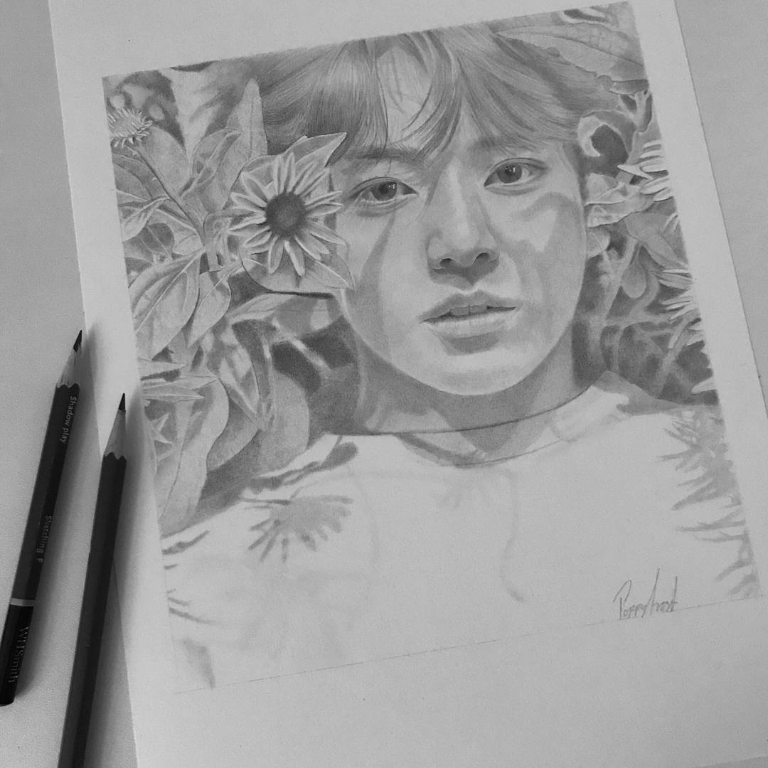 1080x1080 Poppy Frost Art The Start Of A New Drawing, Jungkook From Bts! - Jungkook Drawing