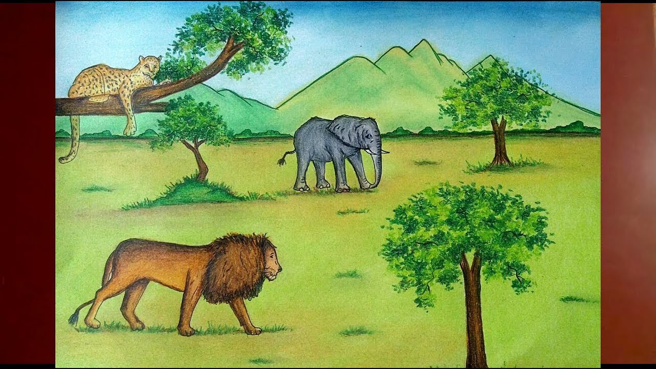 1280x720 How To Draw A Jungle Scenery With Animals Step - Jungle Animals Drawing