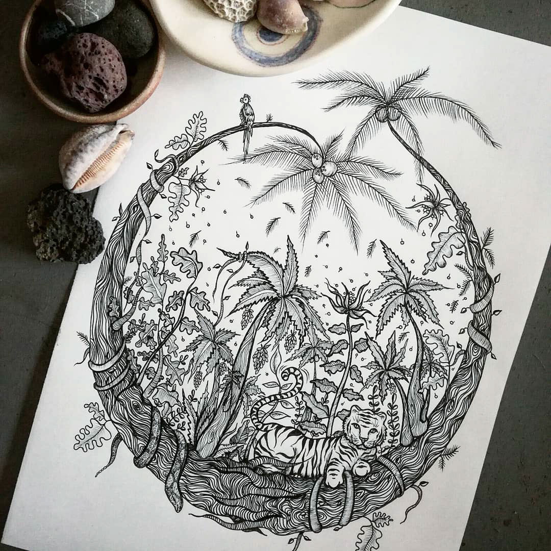 1080x1080 Tiger Jungle On Behance - Jungle Drawing