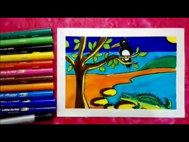 640x480 How To Draw Jungle Scenery For Kids Step - Jungle Drawing For Kids