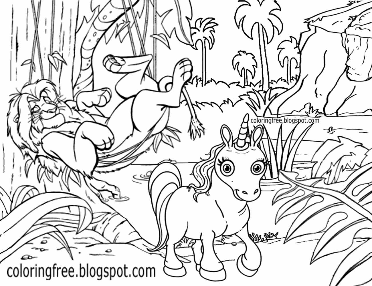 1300x1000 Excelent Jungle Book Coloring Pages Free Printable Unicorn Drawing - Jungle Drawing For Kids
