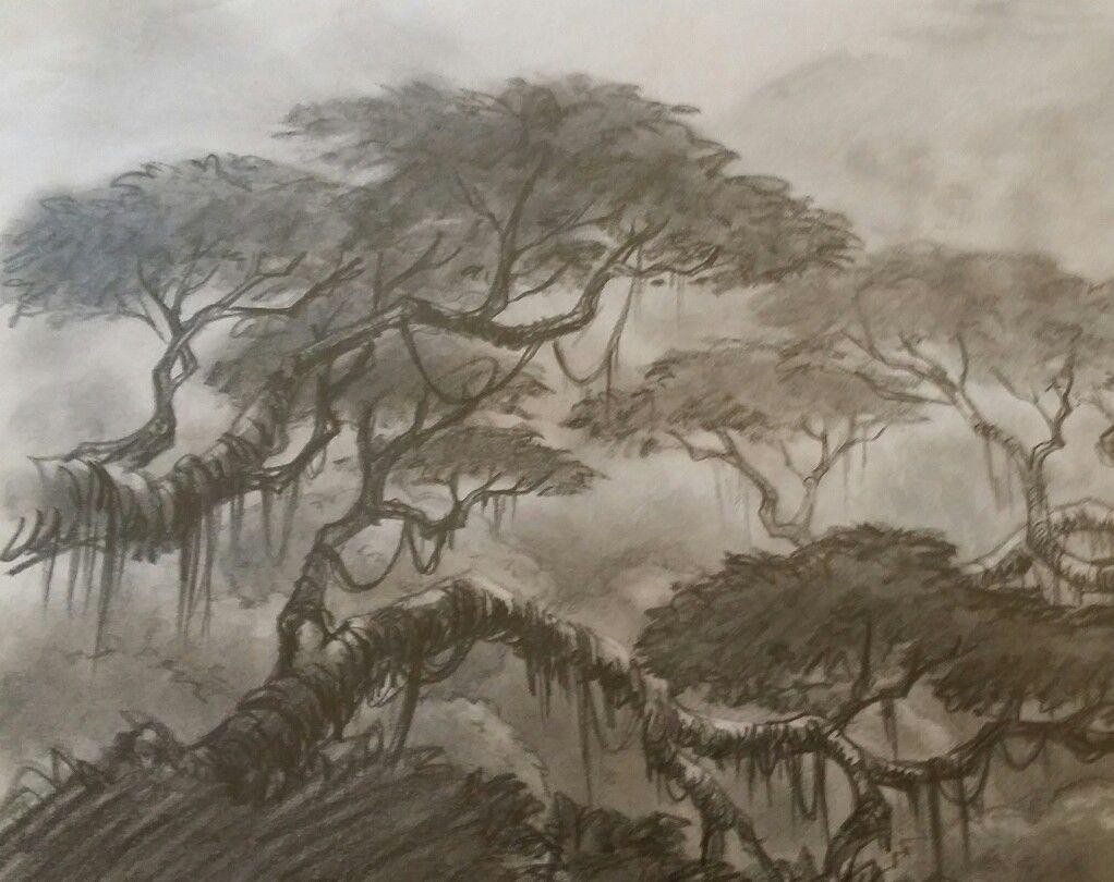 1022x810 Tarzan Pencil Concept Drawing Jungle Disney - Jungle Pencil Drawing