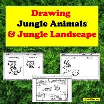 350x350 drawing jungle animals and jungle landscape - Jungle Scene Drawing
