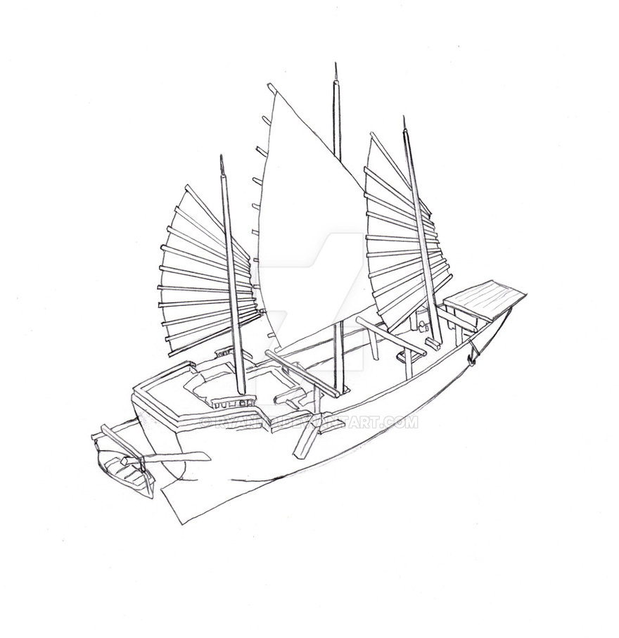 880x907 line drawing of a chinese junk - Junk Drawing