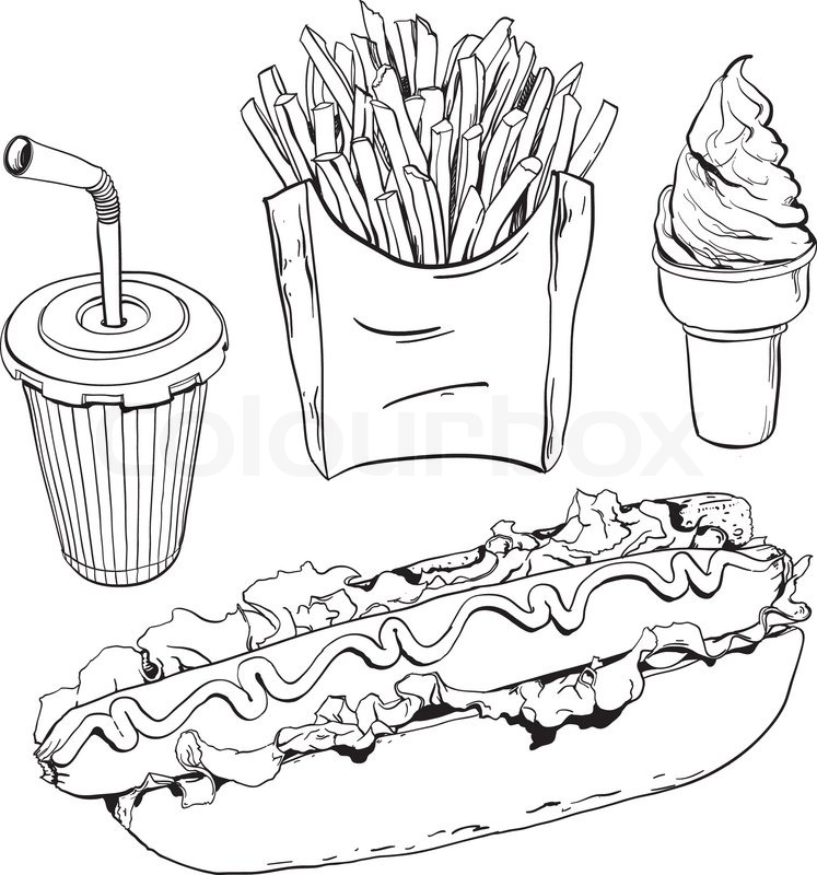 747x800 Fast Food Set Isolated On White Stock Vector Colourbox - Junk Food Drawing