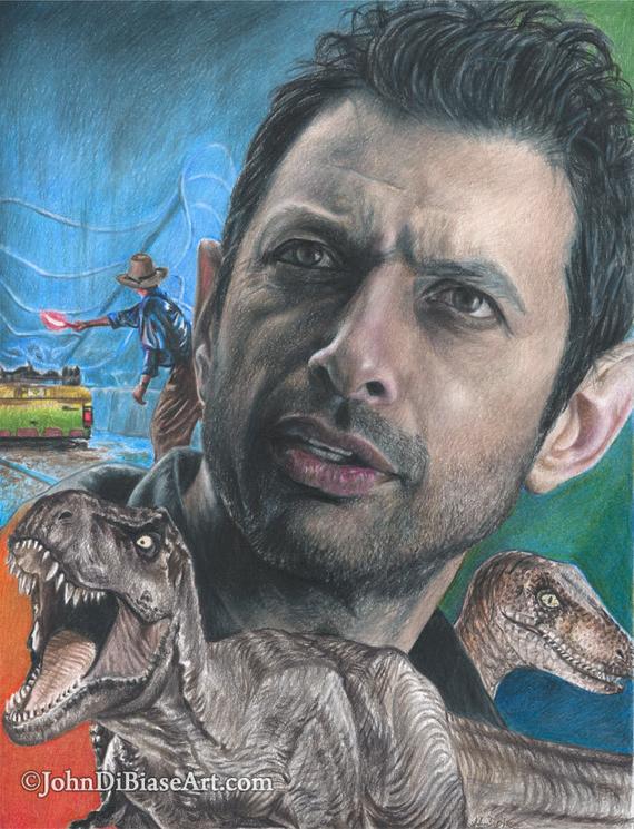 570x745 Print Of Colored Pencil Drawing Of Jeff Goldblum As Ian Malcom Etsy - Jurassic Park Drawing