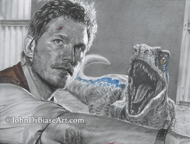 794x603 Drawing Print Of Chris Pratt As Owen Grady In Jurassic World Etsy - Jurassic World Drawing