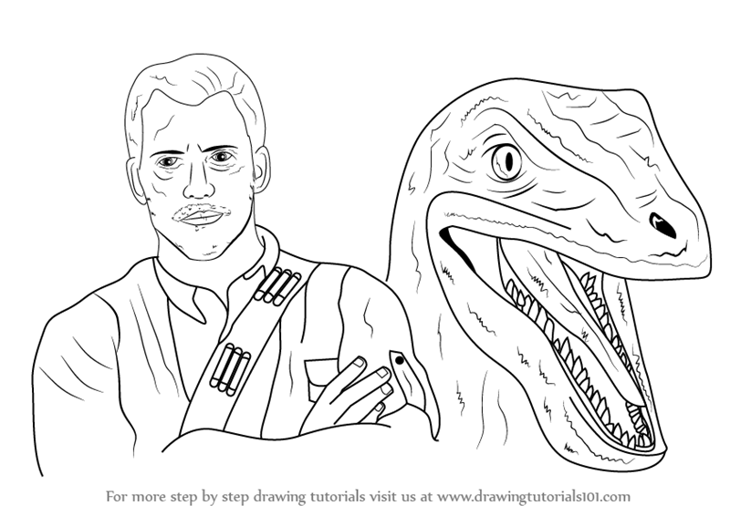 800x566 Learn How To Draw Owen Grady And Blue From Jurrasic World - Jurassic World Drawing