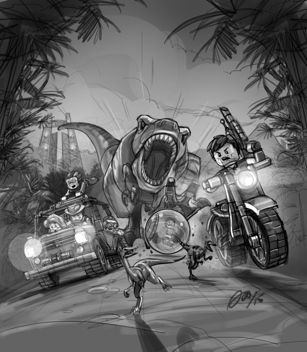 600x686 Lego Jurassic World Videogame Key Art And Promo Images On Behance - Jurassic World Drawing