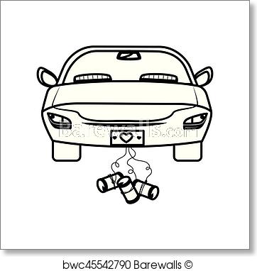 362x382 just married car icon, art print barewalls posters prints - Just Married Car Drawing
