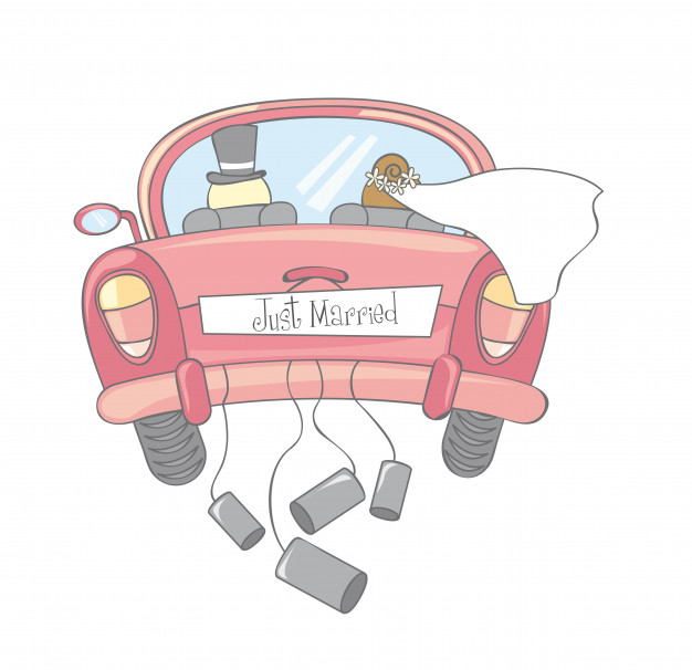 626x606 just married car isolated vintage vector illustration vector - Just Married Car Drawing