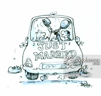 400x379 wedding car cartoons and comics - Just Married Car Drawing