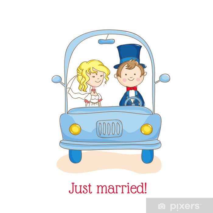 700x700 wedding invitation card - Just Married Car Drawing