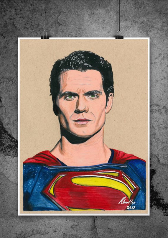 570x807 superman henry cavill justice league original drawing etsy - Justice League Drawing
