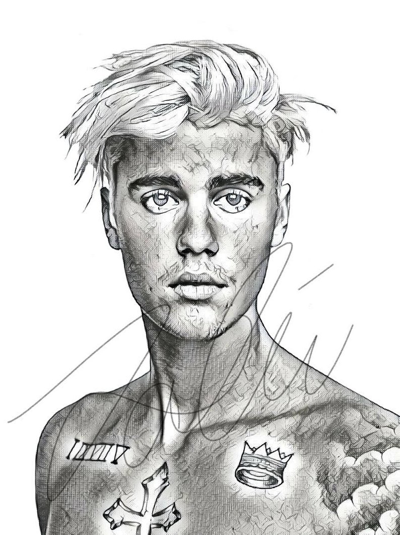 794x1061 justin bieber drawing sketch print wall art illustration etsy - Justin Bieber Drawing