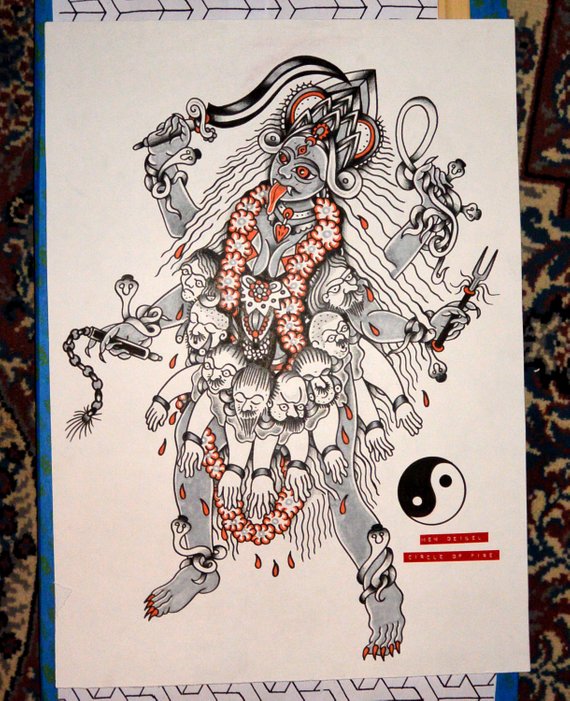 570x701 kali indian goddess drawing etsy - Kali Drawing