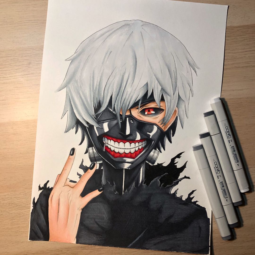 Как нарисовать kaneki ken