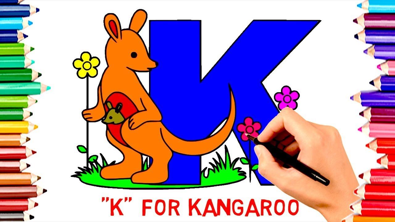 1280x720 Teach Children Draw Alphabet K For Kangaroo Coloring Book Kids - Kangaroo Drawing For Kids