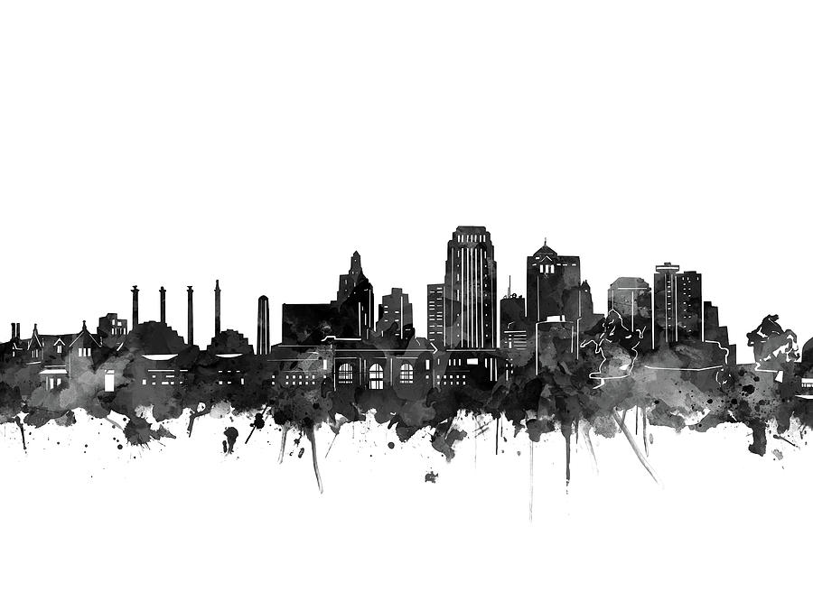 900x666 kansas city skyline black and white digital art - Kansas City Skyline Drawing