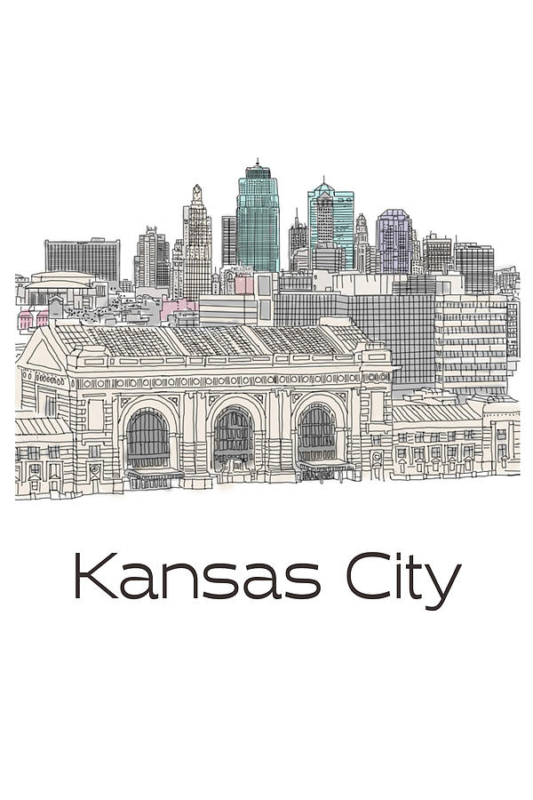 600x900 kansas city skyline digital art - Kansas City Skyline Drawing