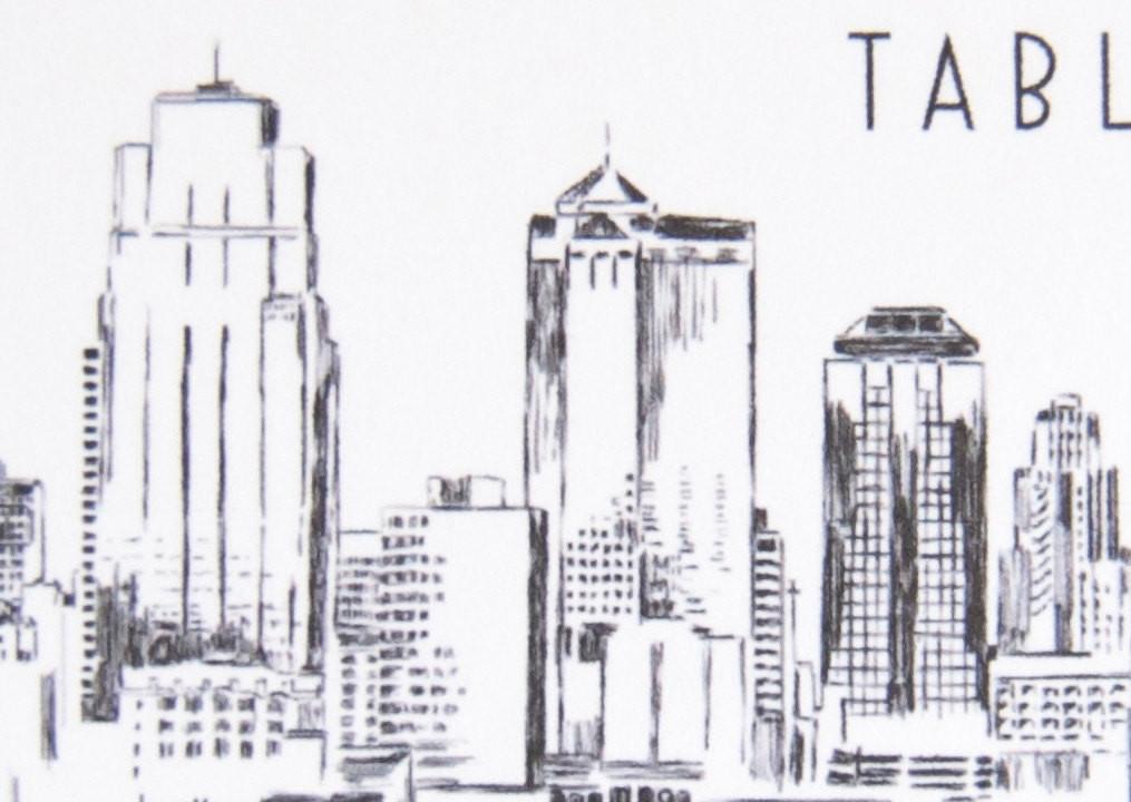 1015x720 kansas city skyline folded place cards - Kansas City Skyline Drawing