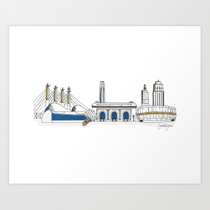700x700 kansas city skyline illustration in kc royals colors art print - Kansas City Skyline Drawing