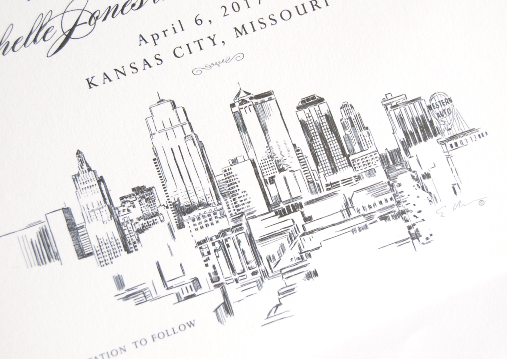 1015x720 kansas city skyline save the date cards - Kansas City Skyline Drawing