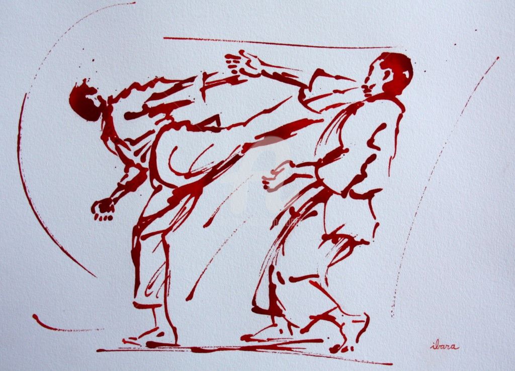1024x739 Karate N Dessin D Ibara A L Encre Rouge Sur Papier Aquarelle - Karate Drawing