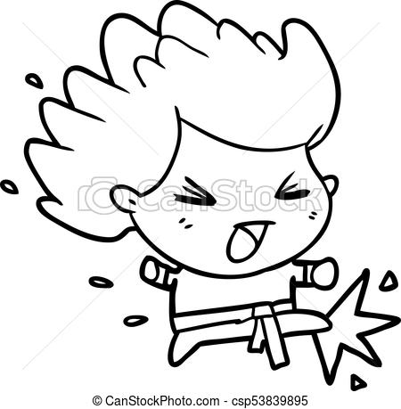 450x459 cute line drawing of a kicking karate champion - Karate Drawing