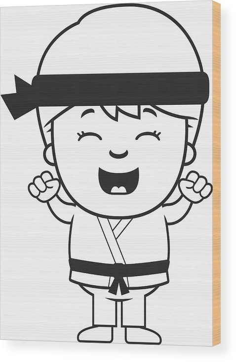 478x732 Cartoon Karate Kid Celebrate Wood Print - Karate Kid Drawing