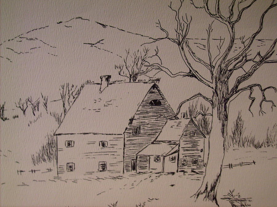 900x675 House In Snow Drawing - Karen Drawing