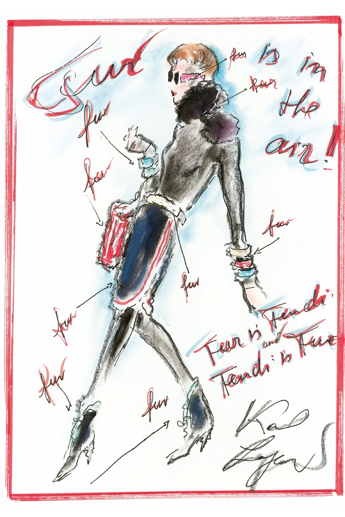 683x1024 Karl Lagerfeld Sketches For Fendi Wwd - Karl Lagerfeld Drawings